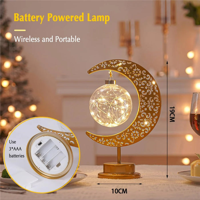 Hollow-Out LED Moon Lamp Iron Art Decorative Light Bedroom Ambient Night Light (Battery Not Included) - Round Shaped - 5