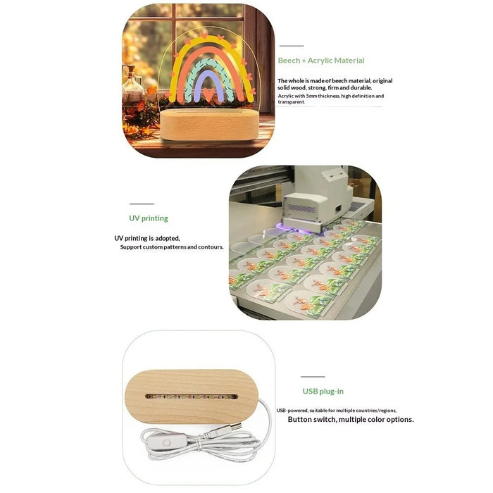 Acrylic Night Light Cute Pattern Printing USB Powered Ambient Light for Desktop Decor - Animal Party - 2