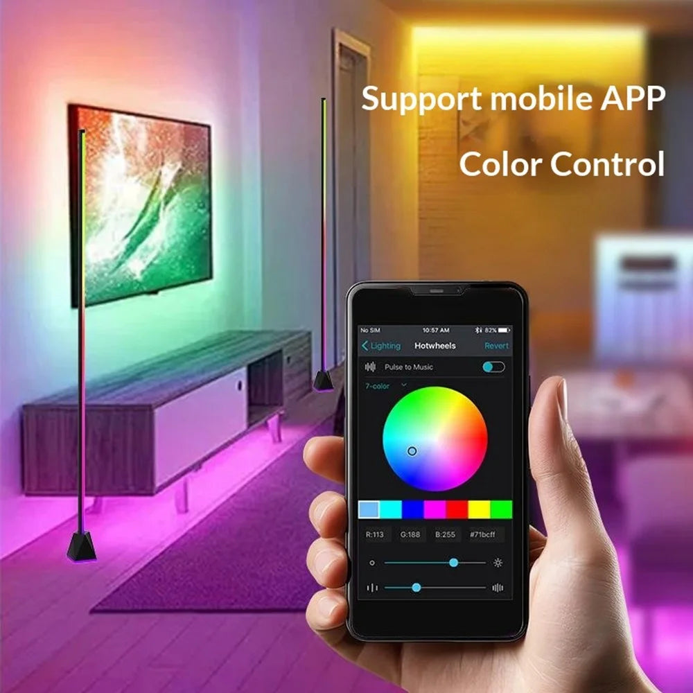 118cm 3-section RGB Ambient Floor Lamp Light Strip Bluetooth-compatible App / Remote Control Corner Lamp for Living Room Bedroom - 2