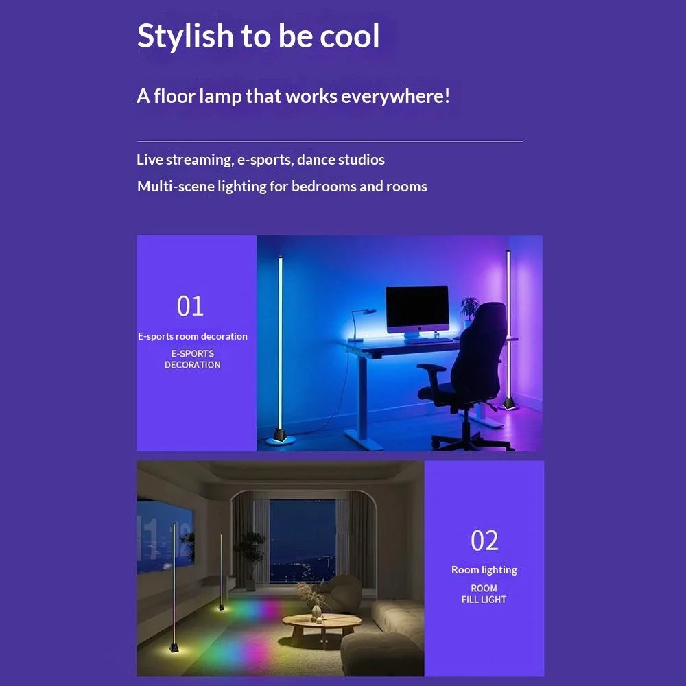 118cm 3-section RGB Ambient Floor Lamp Light Strip Bluetooth-compatible App / Remote Control Corner Lamp for Living Room Bedroom - 7