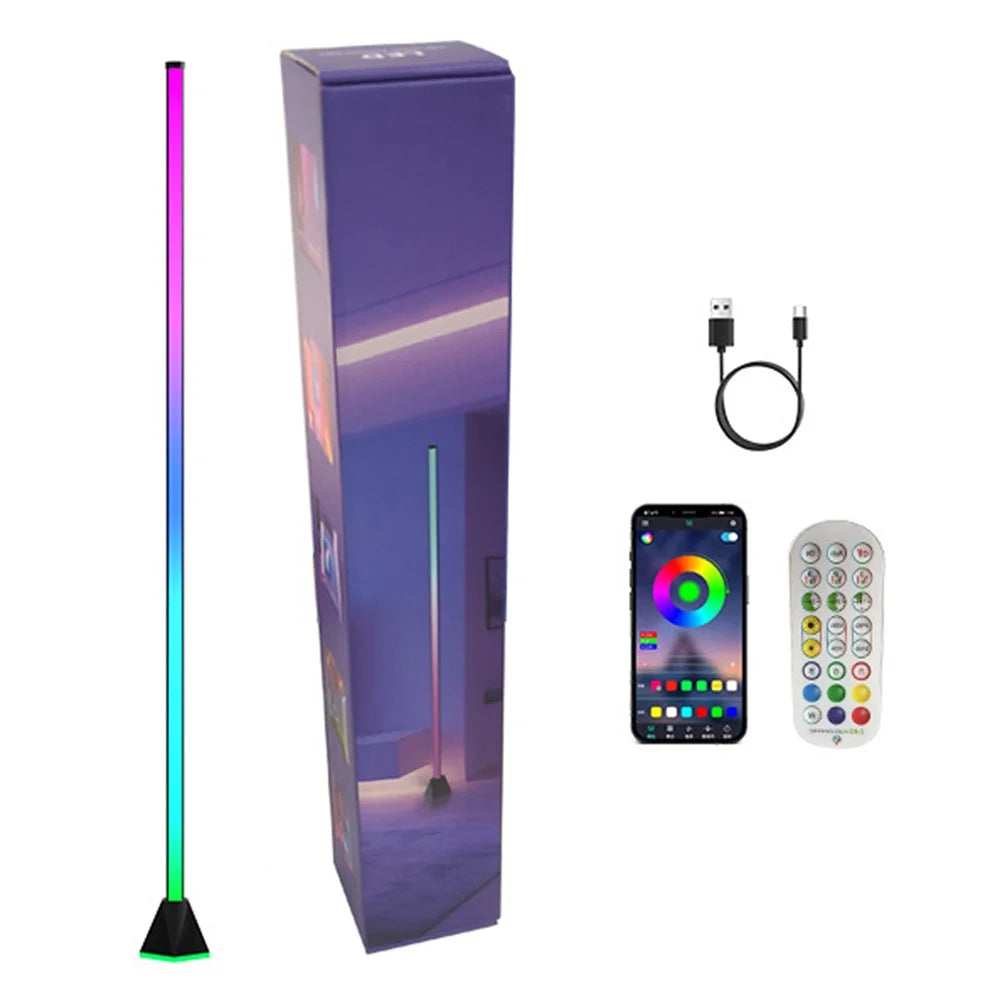 154cm 4-section RGB Ambient Floor Lamp Light Strip Bluetooth-compatible App / Remote Control Corner Lamp for Living Room Bedroom - 1