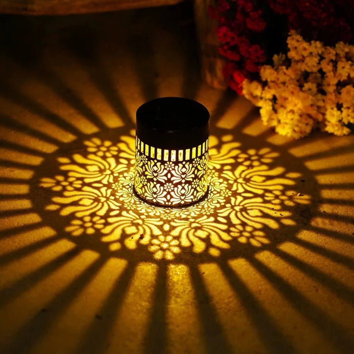 Solar Outdoor Wall Light Waterproof Mandala Pattern Motion Sensor Garden Lamp - Black - 1