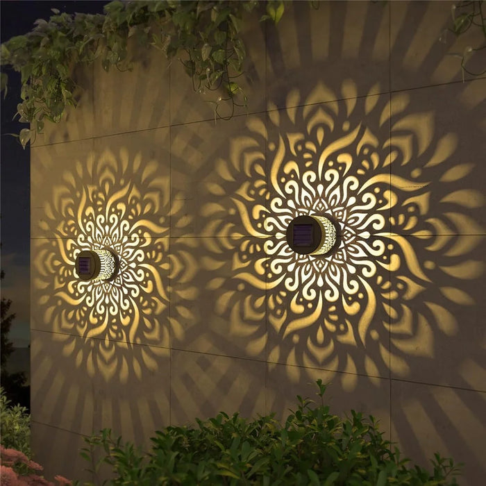 Solar Outdoor Wall Light Waterproof Mandala Pattern Motion Sensor Garden Lamp - Black - 2
