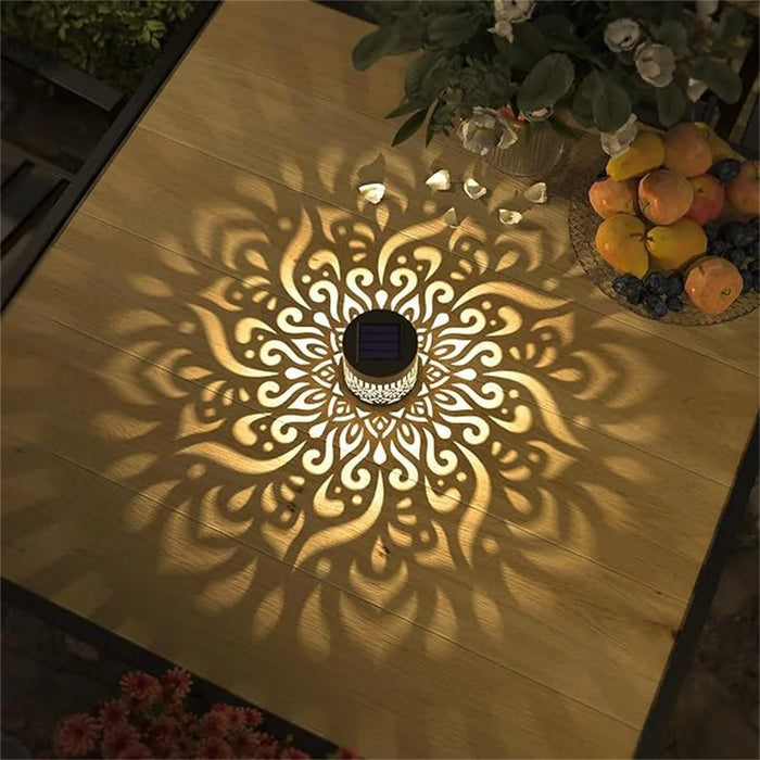 Solar Outdoor Wall Light Waterproof Mandala Pattern Motion Sensor Garden Lamp - Black - 3