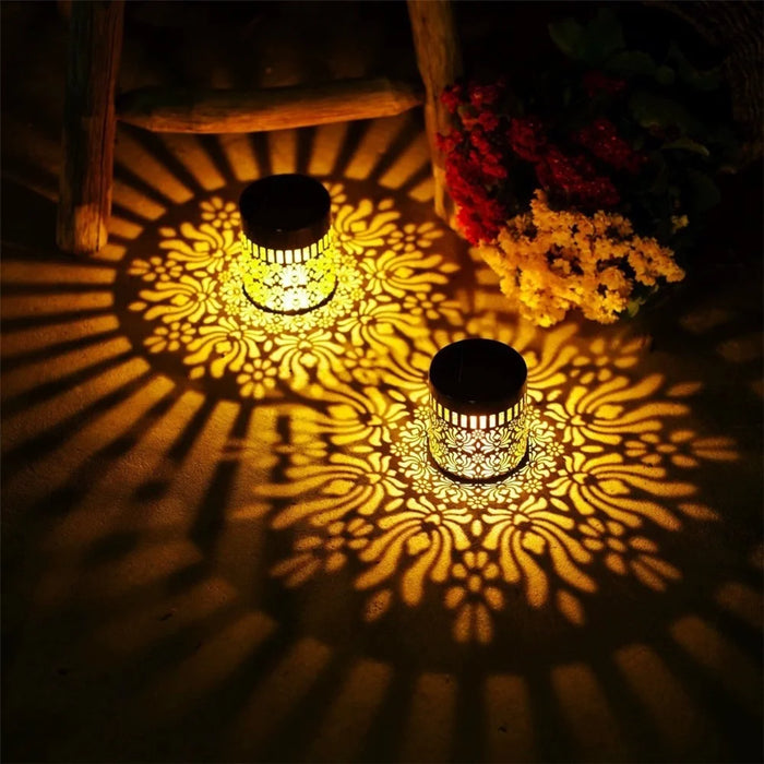 Solar Outdoor Wall Light Waterproof Mandala Pattern Motion Sensor Garden Lamp - Black - 4