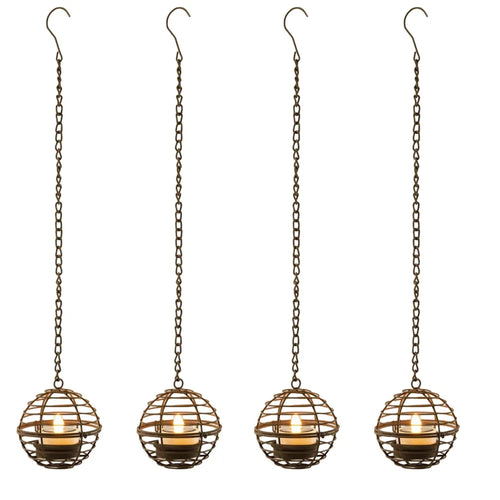 4Pcs Outdoor Solar Hanging Lanterns LED Lights Iron Wire Garden Patio Waterproof Decoration Light - Black - 1