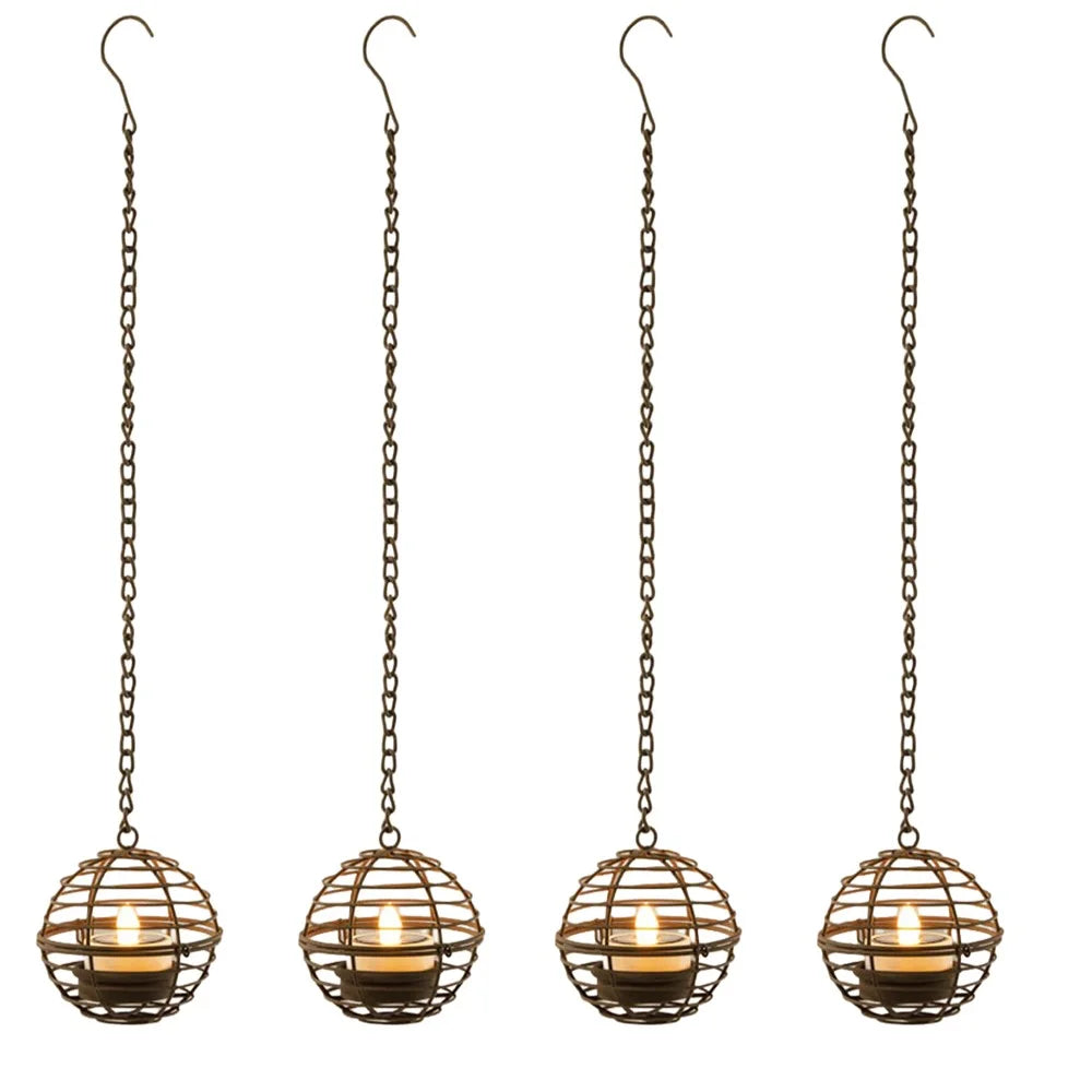 4Pcs Outdoor Solar Hanging Lanterns LED Lights Iron Wire Garden Patio Waterproof Decoration Light - Black - 1
