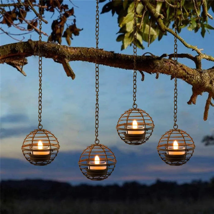 4Pcs Outdoor Solar Hanging Lanterns LED Lights Iron Wire Garden Patio Waterproof Decoration Light - Black - 4