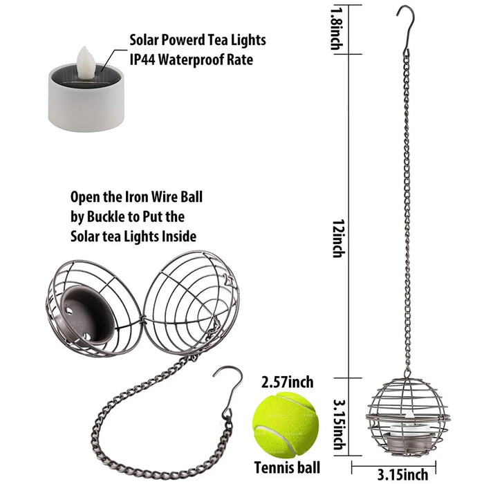 4Pcs Outdoor Solar Hanging Lanterns LED Lights Iron Wire Garden Patio Waterproof Decoration Light - Black - 7