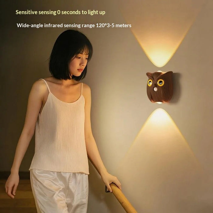 Owl Motion Sensor Night Light Magnetic Rechargeable Wall Light for Hallway Corridor - White - 2