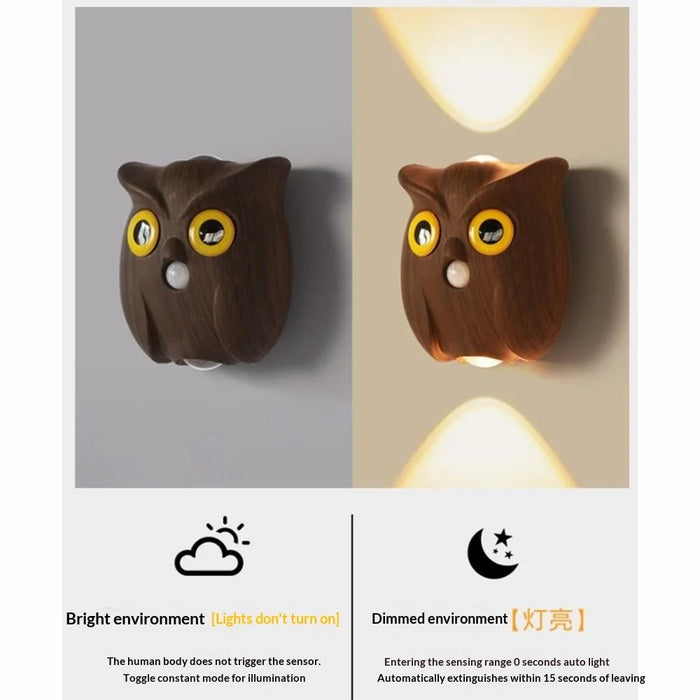 Owl Motion Sensor Night Light Magnetic Rechargeable Wall Light for Hallway Corridor - White - 5
