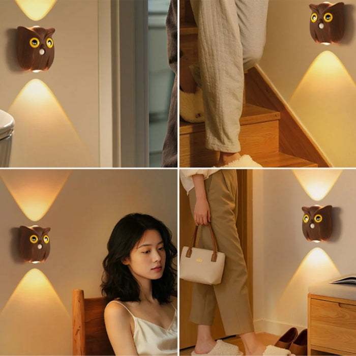 Owl Motion Sensor Night Light Magnetic Rechargeable Wall Light for Hallway Corridor - White - 6