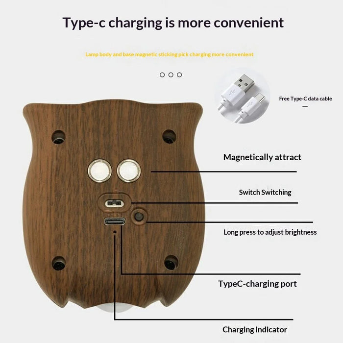 Owl Motion Sensor Night Light Magnetic Rechargeable Wall Light for Hallway Corridor - White - 7