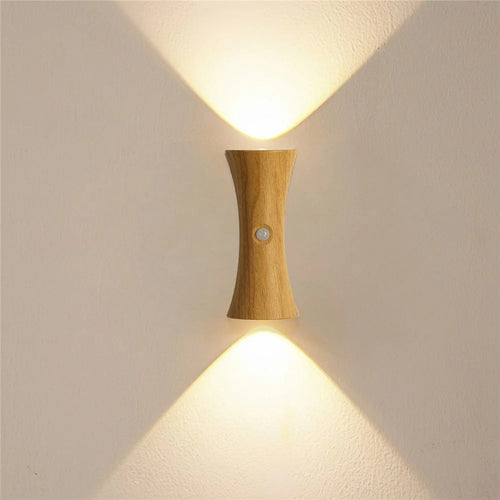 Motion Sensor Night Light Cordless Magnetic Wall Light Dimmable LED Lamp for Bedroom Staircase Hallway - Light Wood Grain - 1