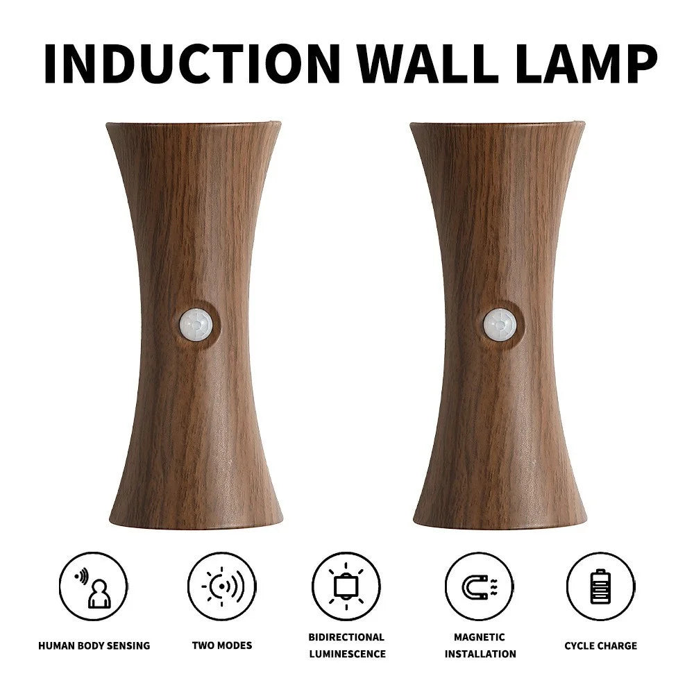 Motion Sensor Night Light Cordless Magnetic Wall Light Dimmable LED Lamp for Bedroom Staircase Hallway - Light Wood Grain - 6