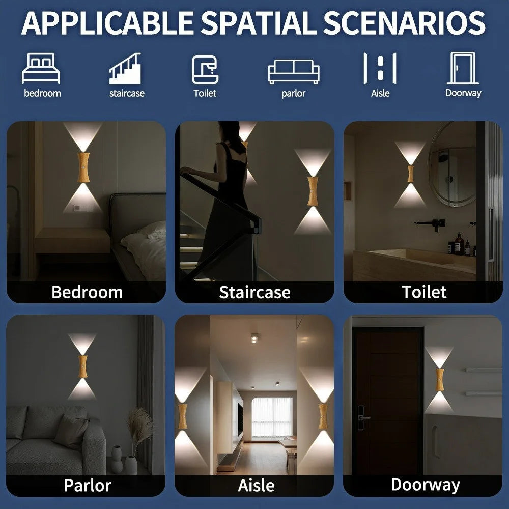 Motion Sensor Night Light Cordless Magnetic Wall Light Dimmable LED Lamp for Bedroom Staircase Hallway - Light Wood Grain - 7