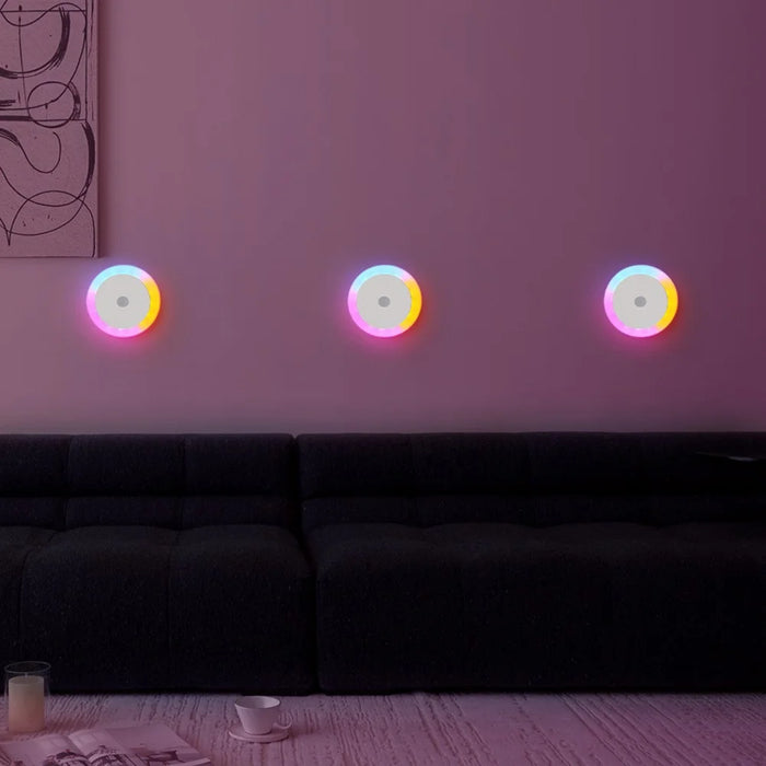 Round Wall Light Rechargeable Motion Sensor 3-Color Dimming LED Night Light with Magnetic Base - White - 3