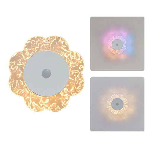 Flower Shaped Wall Light Rechargeable Motion Sensor 3-Color Modes Night Light with Magnetic Base - 1
