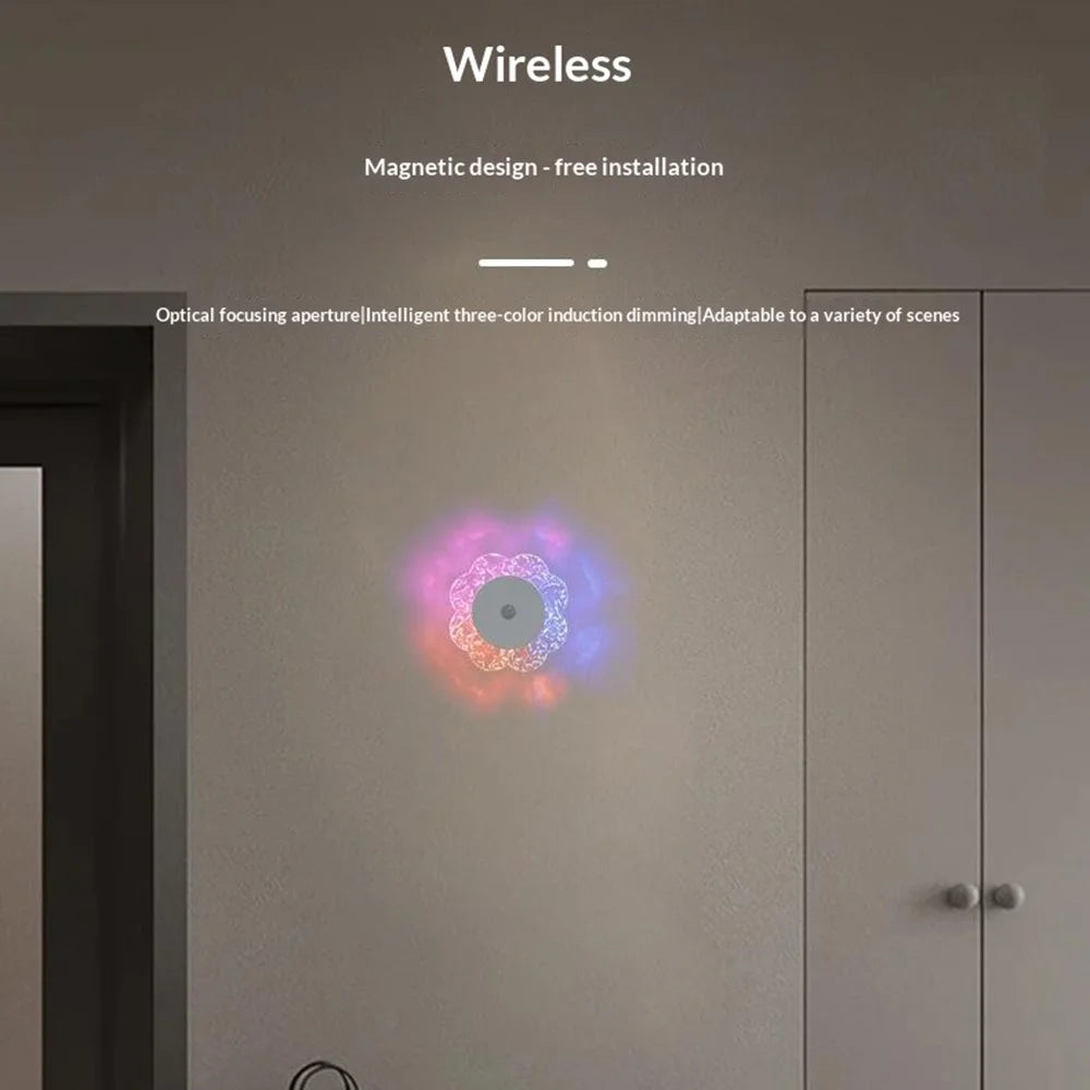 Flower Shaped Wall Light Rechargeable Motion Sensor 3-Color Modes Night Light with Magnetic Base - 4