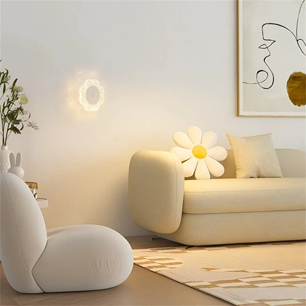 Flower Shaped Wall Light Rechargeable Motion Sensor 3-Color Modes Night Light with Magnetic Base - 7