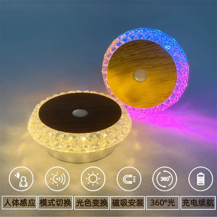 Smart Motion Sensor Night Light 3-Color Dimming Rechargeable LED Wall Lamp with Magnetic Base for Bedroom Hallway - Deep Wood Grain - 2