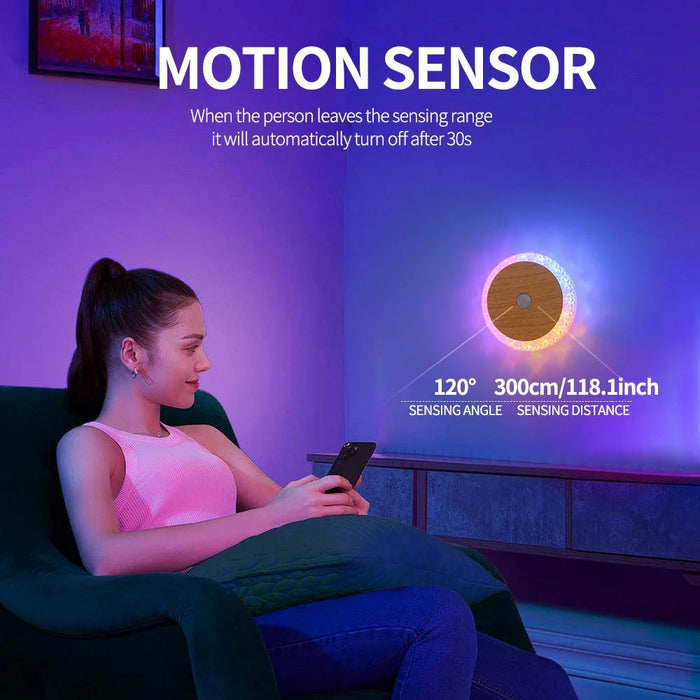 Smart Motion Sensor Night Light 3-Color Dimming Rechargeable LED Wall Lamp with Magnetic Base for Bedroom Hallway - Deep Wood Grain - 5