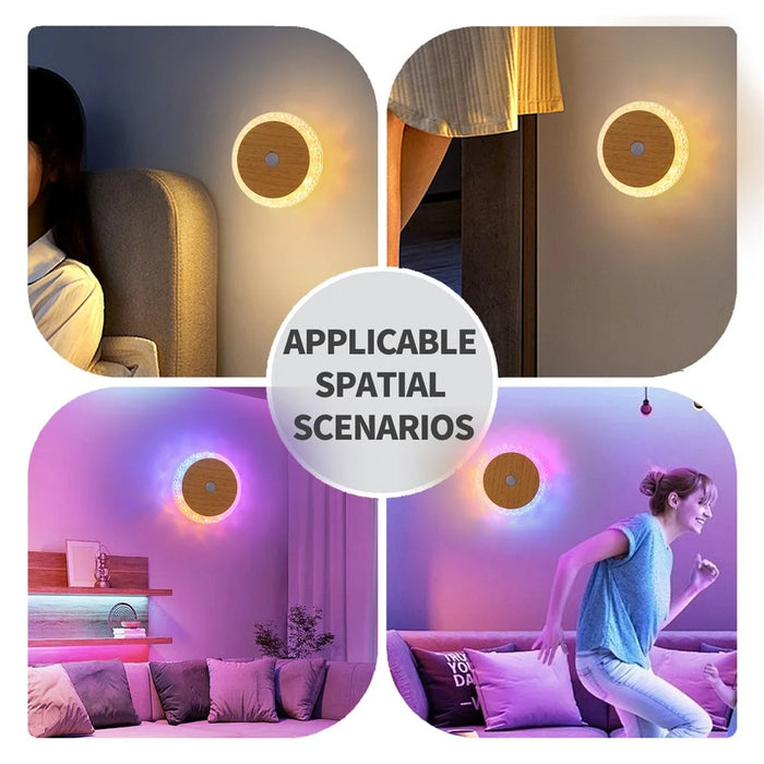 Smart Motion Sensor Night Light 3-Color Dimming Rechargeable LED Wall Lamp with Magnetic Base for Bedroom Hallway - Deep Wood Grain - 6