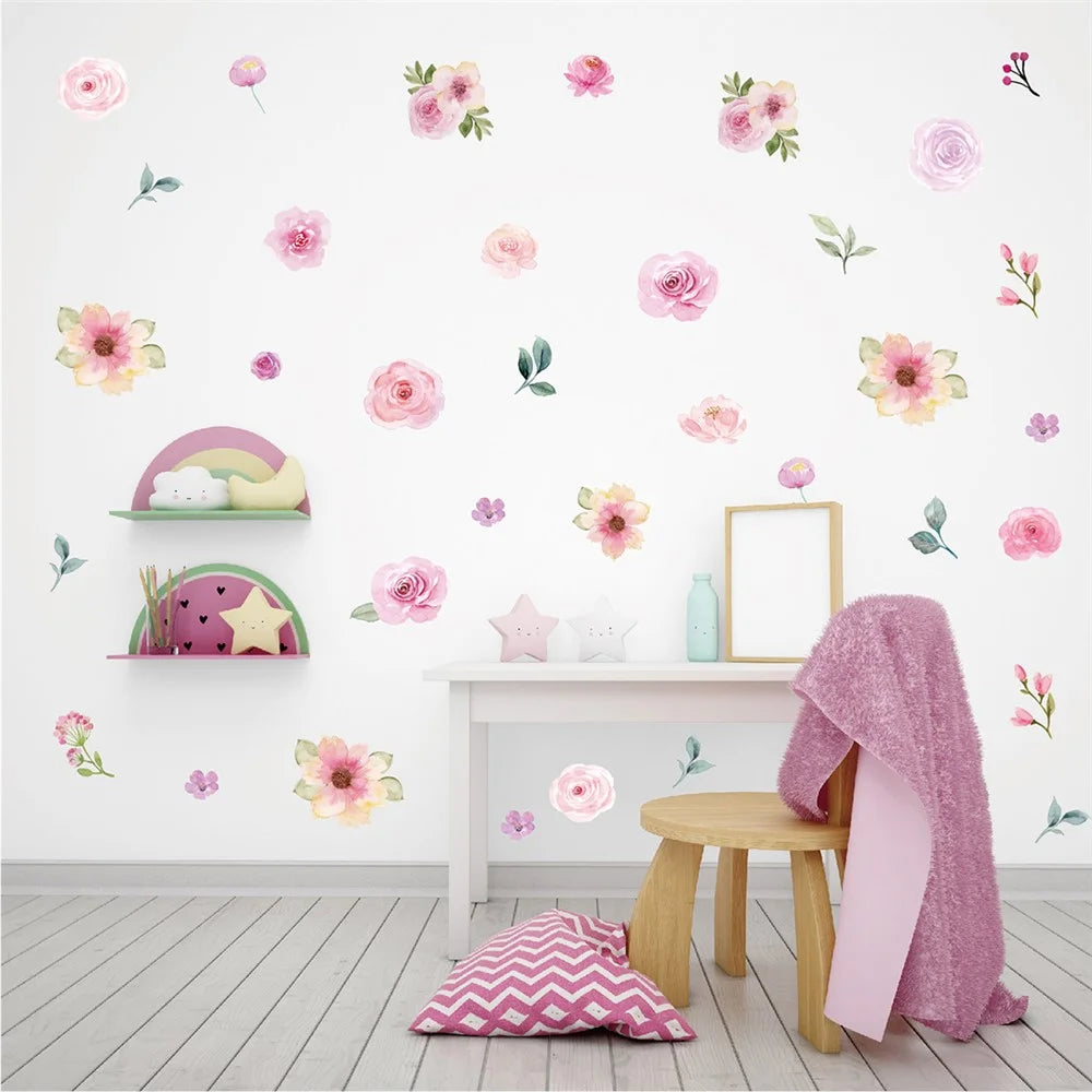 SCHHQT01-04 4Pcs / Set Flowers Wall Decor Sticker for Bedroom Decal Wallpaper (with EN71 Certification) - 1