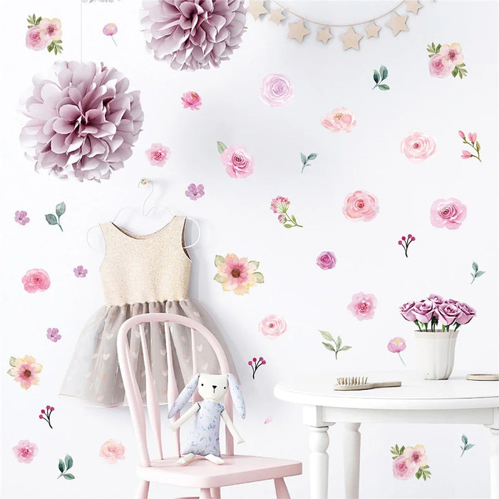 SCHHQT01-04 4Pcs / Set Flowers Wall Decor Sticker for Bedroom Decal Wallpaper (with EN71 Certification) - 3