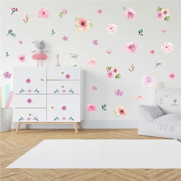 SCHHQT01-04 4Pcs / Set Flowers Wall Decor Sticker for Bedroom Decal Wallpaper (with EN71 Certification) - 5