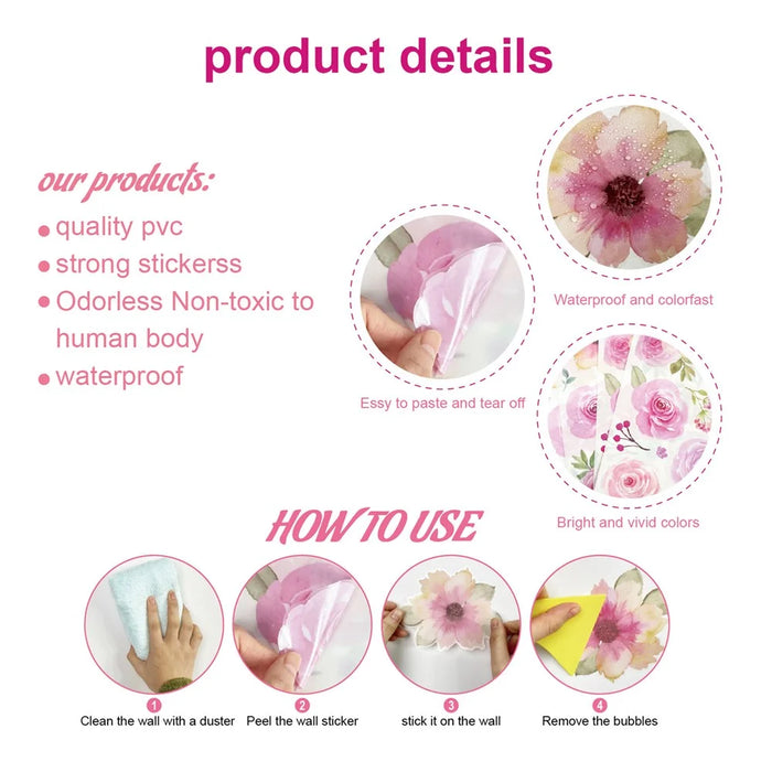 SCHHQT01-04 4Pcs / Set Flowers Wall Decor Sticker for Bedroom Decal Wallpaper (with EN71 Certification) - 7