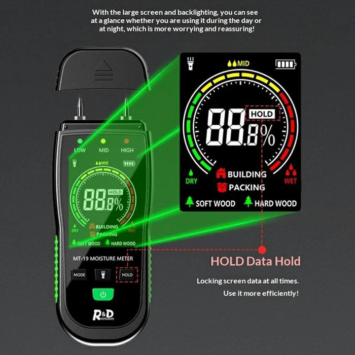 R&D MT-19C Wood Moisture Meter Digital LCD Moisture Detector for Timber Paper Building Materials (without Battery) - 4
