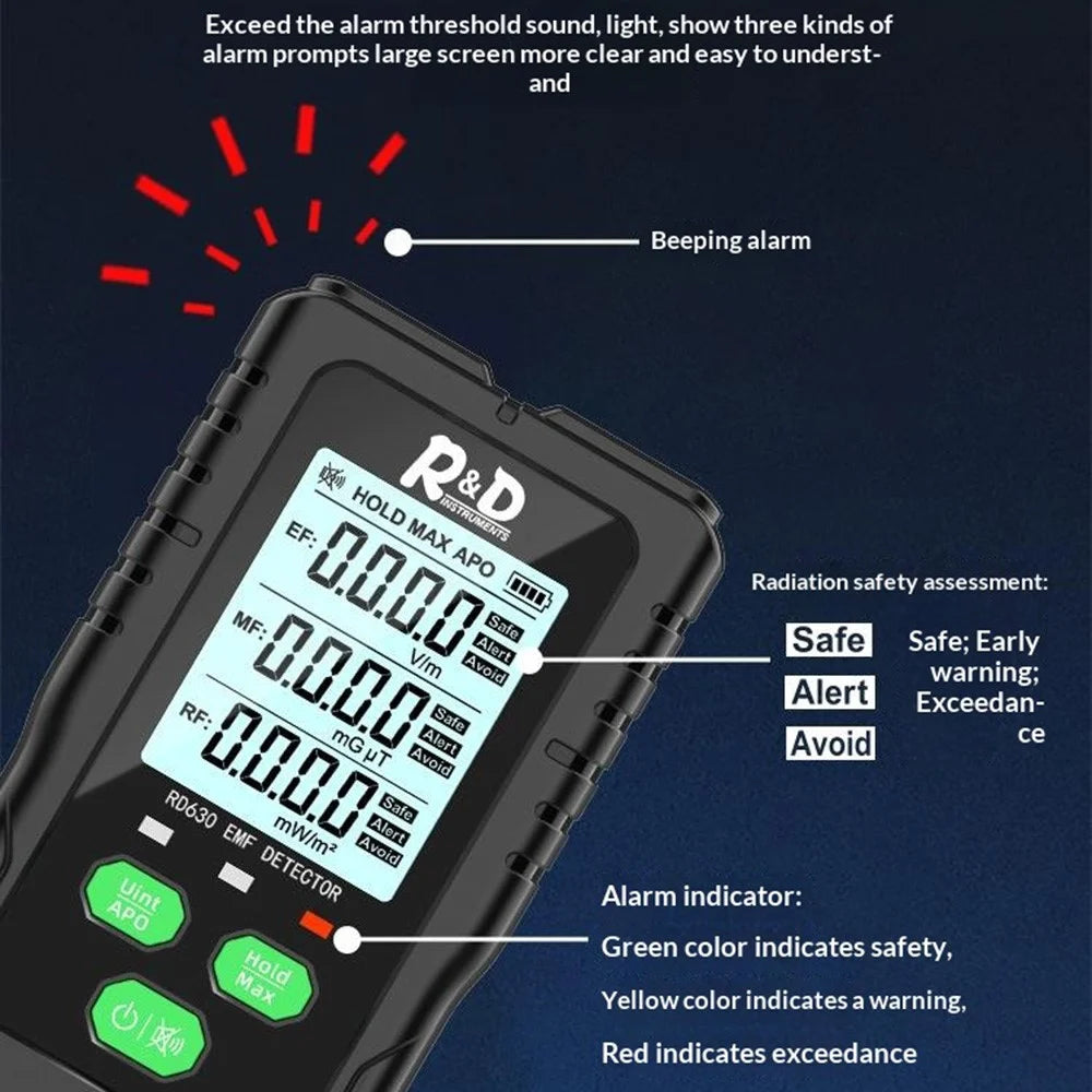 R&D Instruments EMF Detector 3 in 1 Electric Magnetic RF Radiation Meter EF MF Frequency Tester - 3
