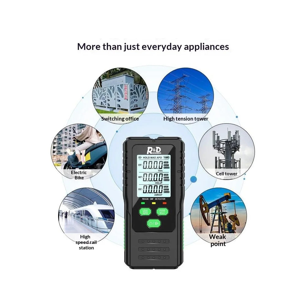 R&D Instruments EMF Detector 3 in 1 Electric Magnetic RF Radiation Meter EF MF Frequency Tester - 7