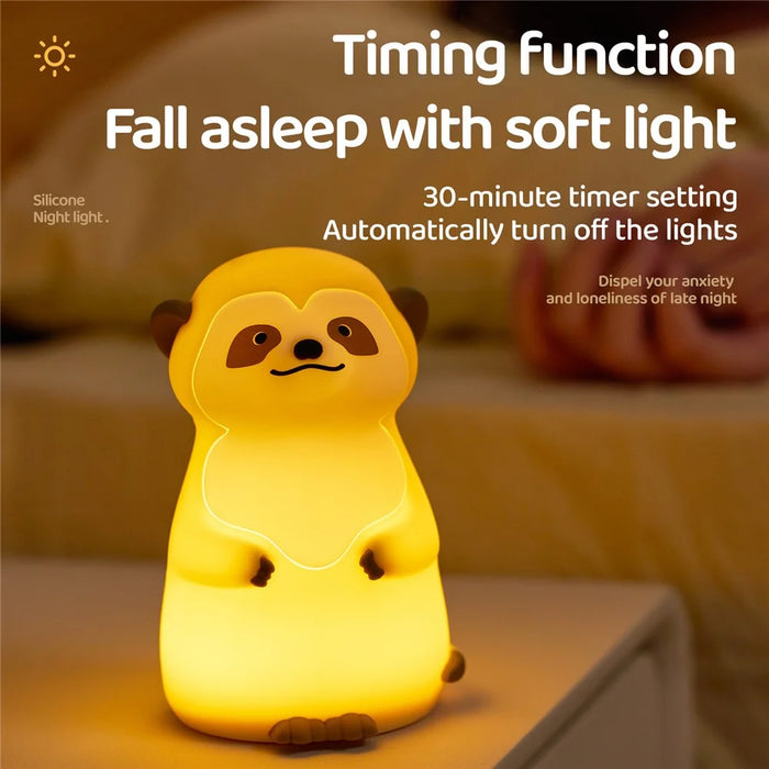 A075 Meerkat Silicone Night Light Touch Dimming 3-Mode Warm Light for Baby Feeding Bedroom - 6
