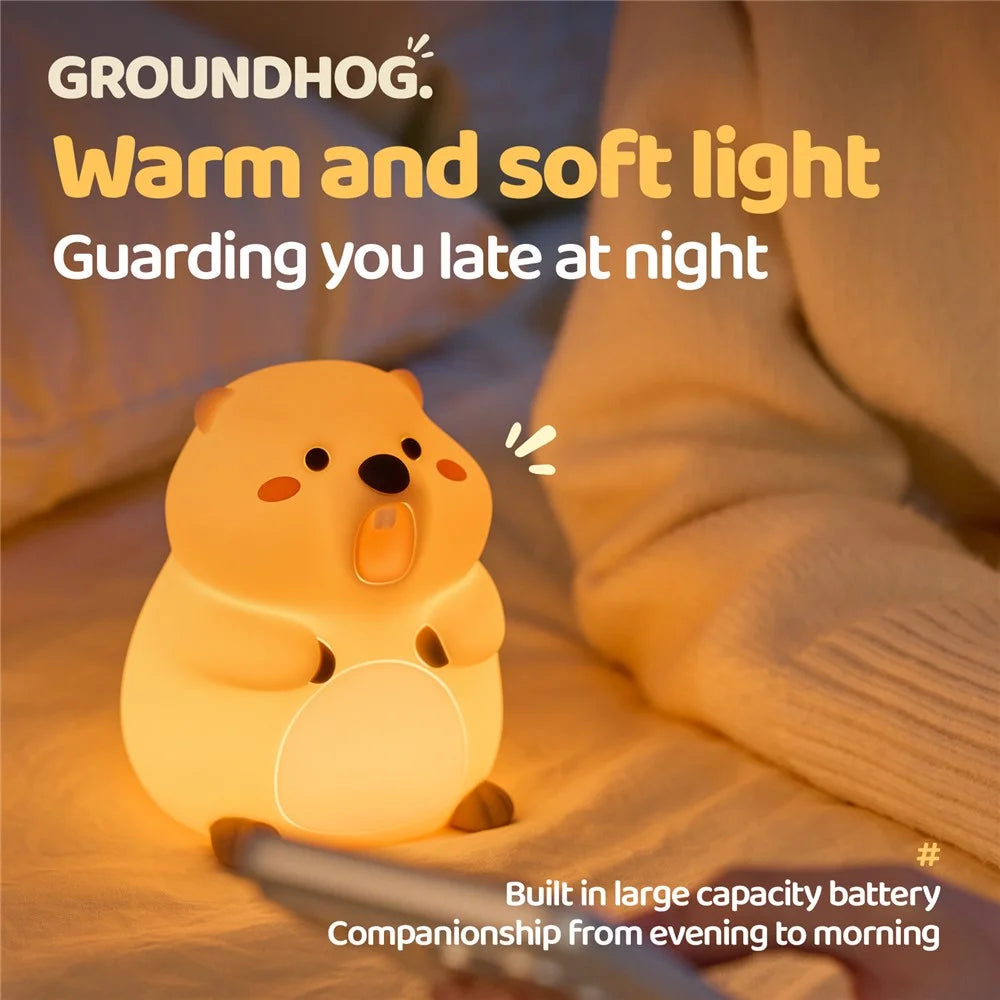 A077 Silicone Night Light Groundhog Shape 3-Level Touch Control 1200mAh 30min Timer - 3