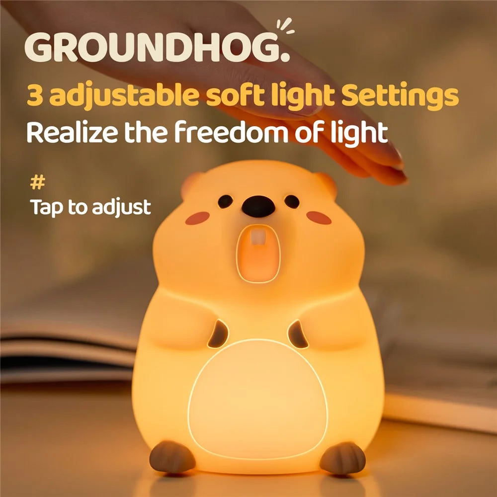 A077 Silicone Night Light Groundhog Shape 3-Level Touch Control 1200mAh 30min Timer - 4