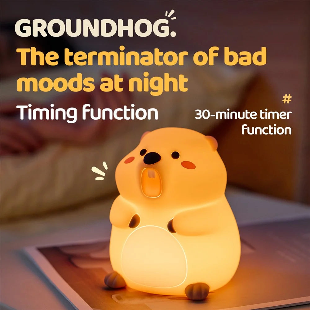 A077 Silicone Night Light Groundhog Shape 3-Level Touch Control 1200mAh 30min Timer - 6