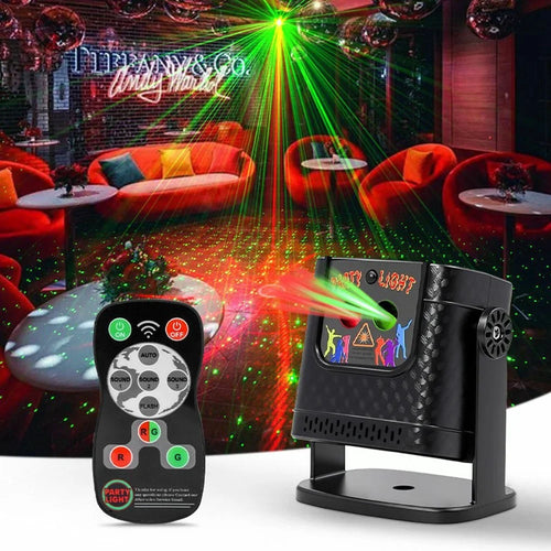 R30 Mini Laser Projection Light Red Green Dual Color 120 Patterns Rotating Remote Sound Control Atmosphere Stage Light - Black - 1
