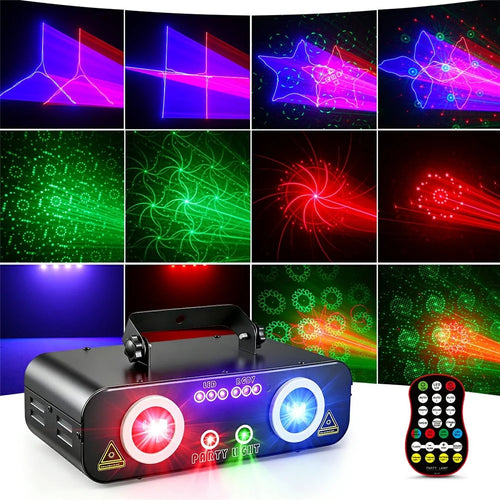 L2800 RGB Double Projection Laser Lamp 450mW 170 Patterns DMX Sound Control Party Light for DJ Stage -Black - 1