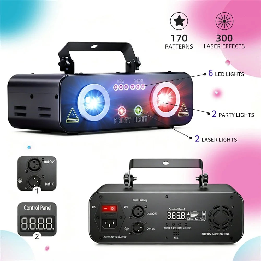 L2800 RGB Double Projection Laser Lamp 450mW 170 Patterns DMX Sound Control Party Light for DJ Stage -Black - 6
