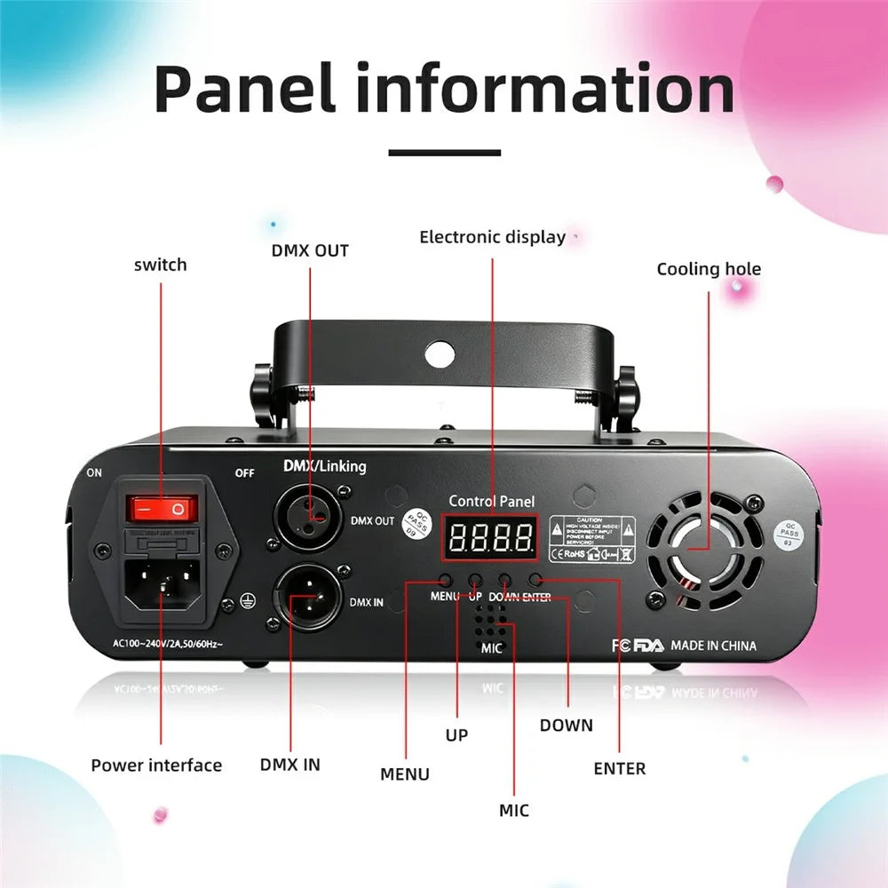 L2800 RGB Double Projection Laser Lamp 450mW 170 Patterns DMX Sound Control Party Light for DJ Stage -Black - 7