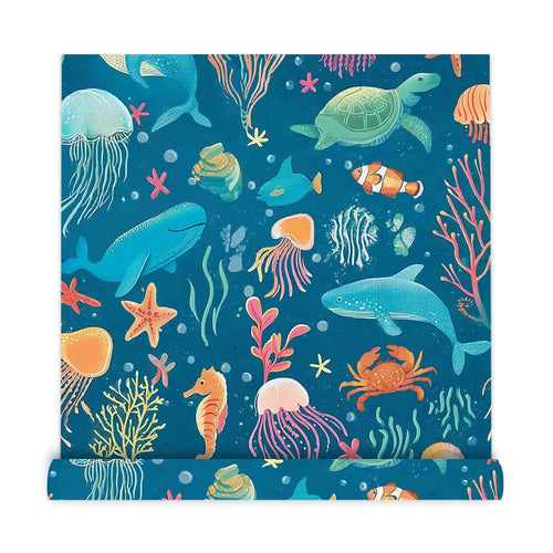 CSK16-06 44x500cm Sea Life Ocean Animal Wall Sticker PVC Self Adhesive Waterproof Wallpaper for Kids Room - 1