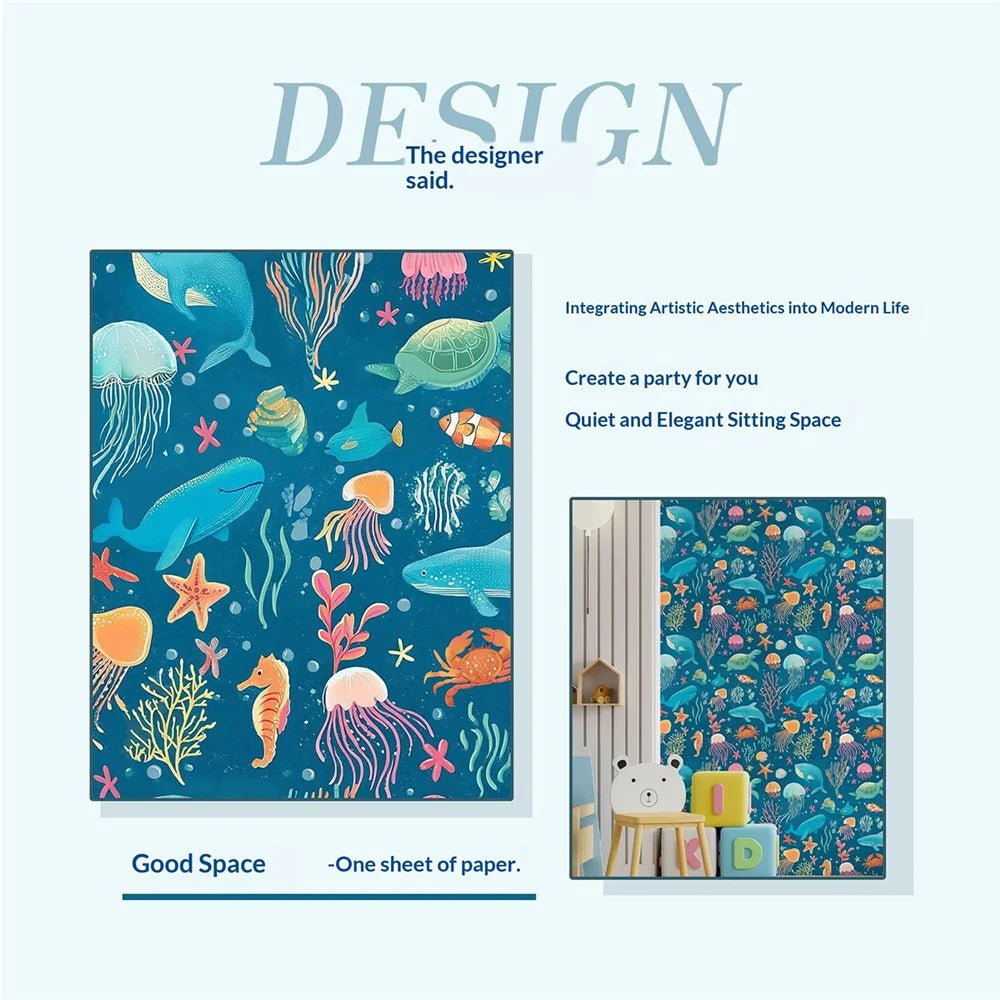 CSK16-06 44x500cm Sea Life Ocean Animal Wall Sticker PVC Self Adhesive Waterproof Wallpaper for Kids Room - 7