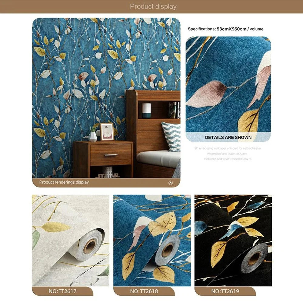 53x950cm 3D Embossed Self-Adhesive Wallpaper Waterproof PVC Wall Sticker for Bedroom Living Room - TT2617 - 5
