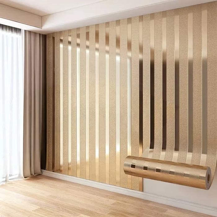 60x300cm 3D Textured Grid Pattern Wall Sticker Waterproof Self-Adhesive PVC TV Background Wall Paper - Champagne Gold - 2