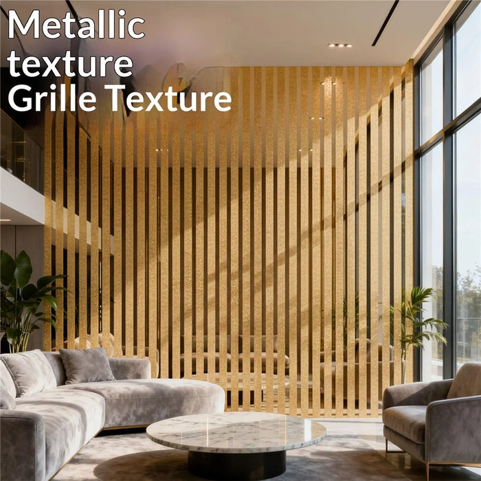 60x300cm 3D Textured Grid Pattern Wall Sticker Waterproof Self-Adhesive PVC TV Background Wall Paper - Champagne Gold - 3