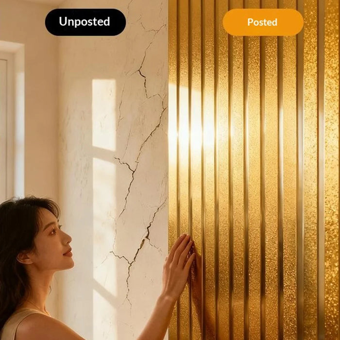 60x300cm 3D Textured Grid Pattern Wall Sticker Waterproof Self-Adhesive PVC TV Background Wall Paper - Champagne Gold - 5