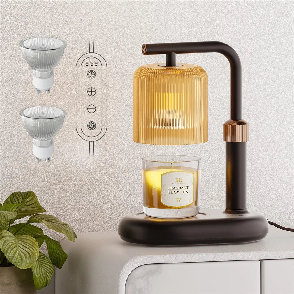 Candle Warmer Lamp 50W Flameless Adjustable Height Wax Melter Light with Timer & Dimmer for Bedroom - Black  /  EU Plug - 4