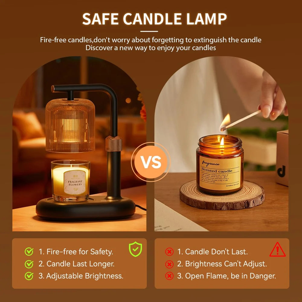 Candle Warmer Lamp 50W Flameless Adjustable Height Wax Melter Light with Timer & Dimmer for Bedroom - Black  /  EU Plug - 6
